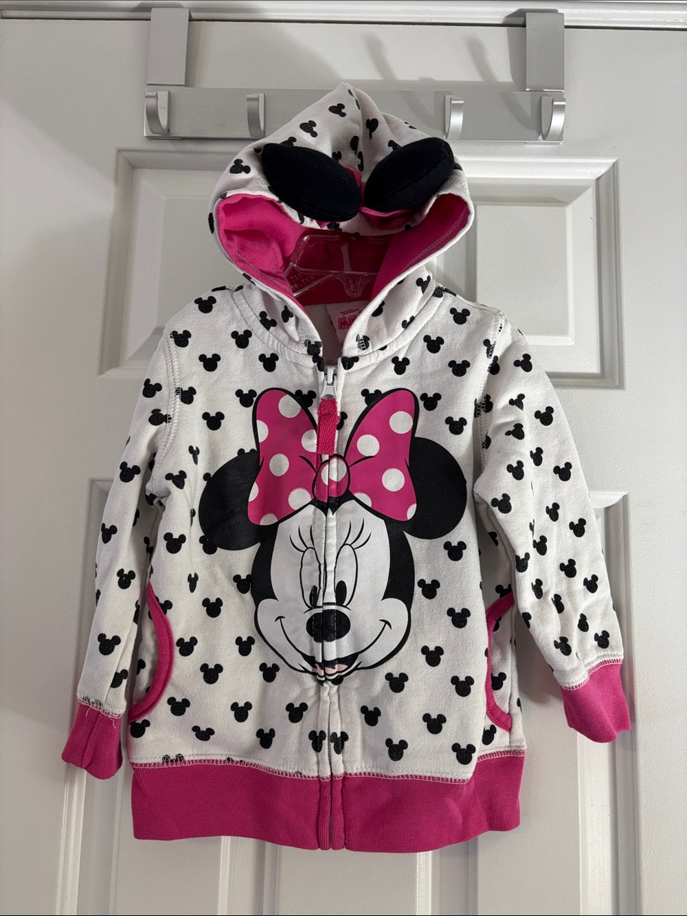 Disney Girls White & Pink Minnie Mouse Hooded Zip-Up Sweatshirt